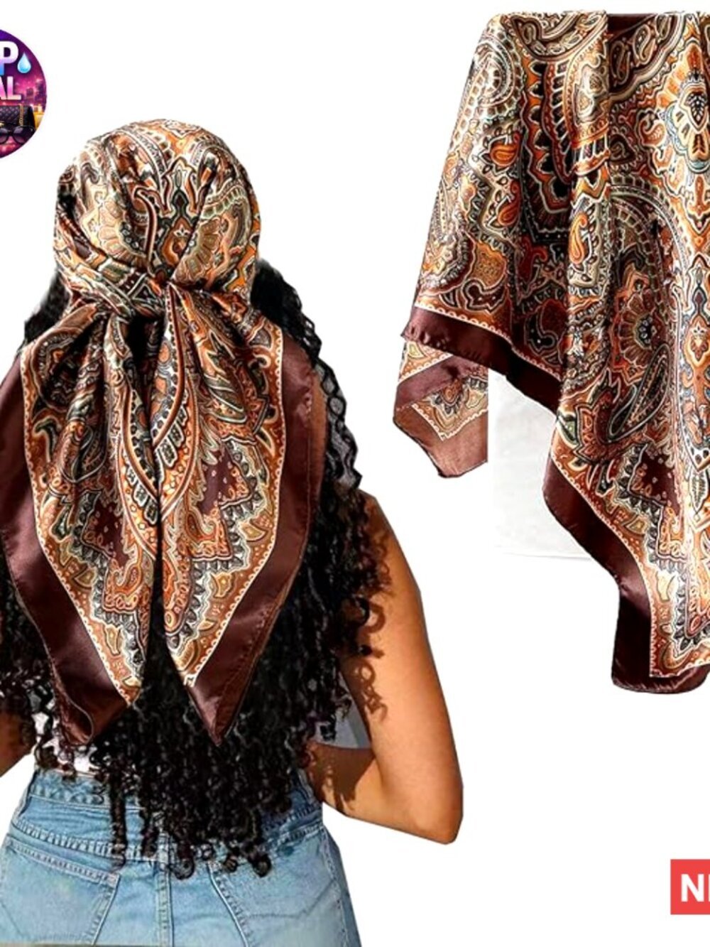 Satin Silk Like Head Scarf 35" Square Large Hair Bandana Wrap